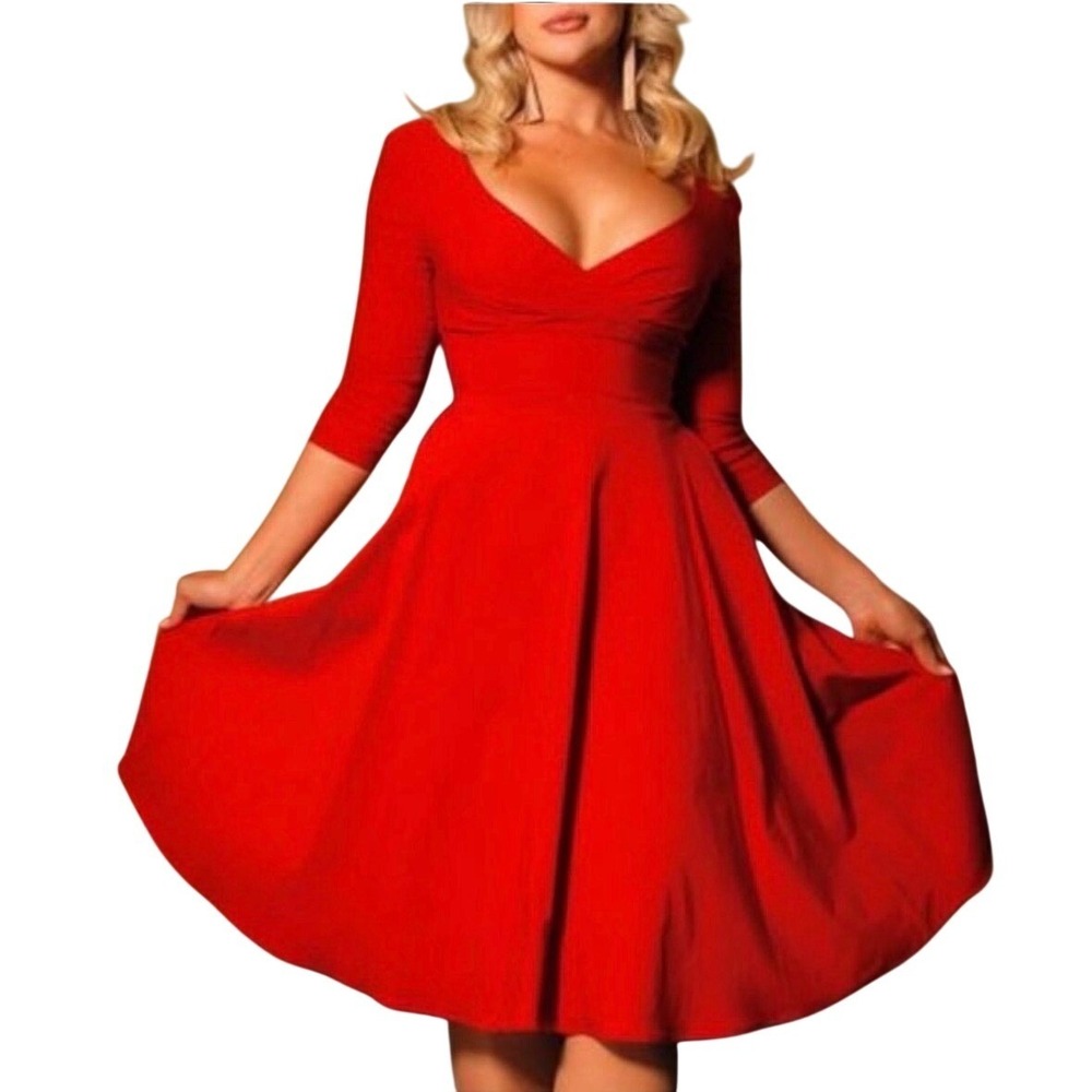 Pinup Couture Monica Dress Womens 2X Red Vintage Inspired‎ Swing Pockets NEW